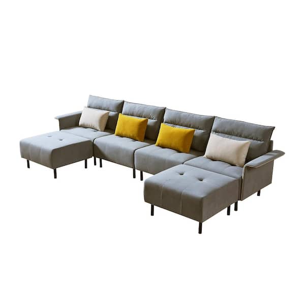 Unbranded 131.5 in. W Slope Arm Suede Straight Mid-Century Tufted 4-Seat Sofa for Living Room in Light Gray