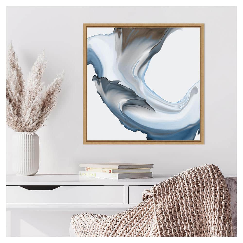 Liquid Blue Motion II Abstract Canvas Art with Maple Frame