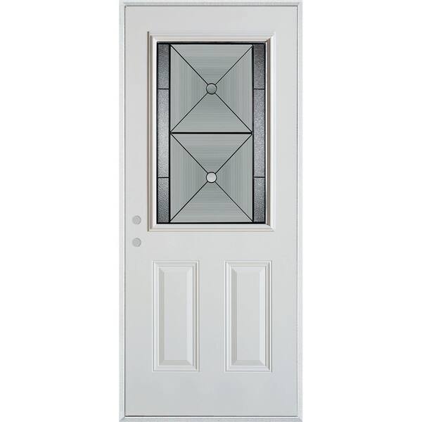 Stanley Doors 32 in. x 80 in. Bellocchio Patina 1/2 Lite 2-Panel Painted White Right-Hand Inswing Steel Prehung Front Door