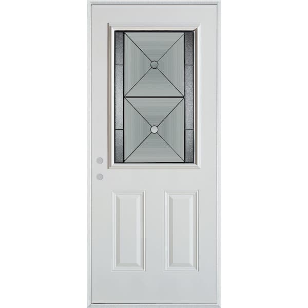 Stanley Doors 36 in. x 80 in. Bellocchio Patina 1/2 Lite 2-Panel Painted White Right-Hand Inswing Steel Prehung Front Door