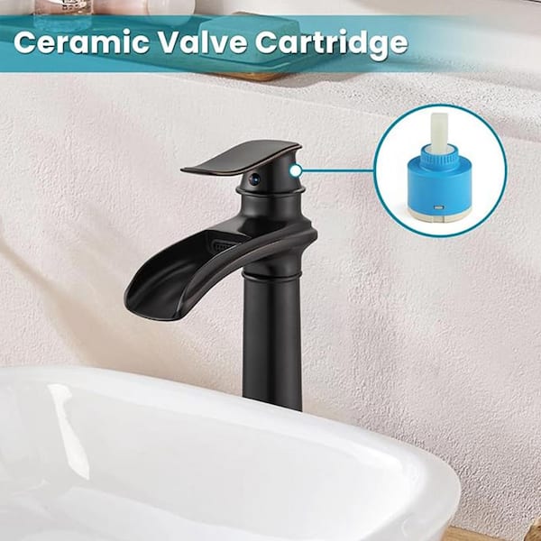 Waterfall Single Hole Single Handle Tall Spout Bathroom Vessel Sink Faucet With Drain Assembly in Oil Rubbed Bronze