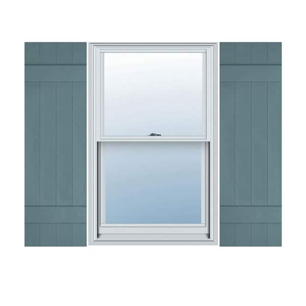 Ekena Millwork 14 in. x 35 in. Lifetime Vinyl Standard Four Board Joined Board and Batten Shutters Pair Wedgewood Blue