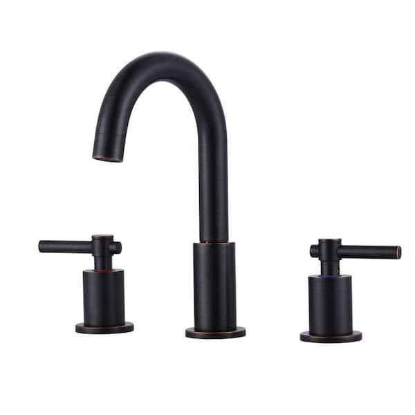 8 in. Widespread Double Handle Bathroom Faucet with Swivel Spout, Pop Up Drain and Supply Lines in Oil Rubbed Bronze