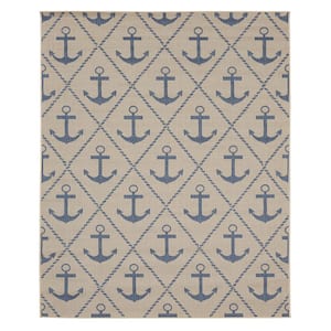 Flatweave Royal Blue Anchor 10 ft. x 13 ft. Indoor/Outdoor Area Rug