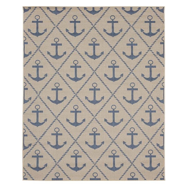 Flatweave Royal Blue Anchor 10 ft. x 13 ft. Indoor/Outdoor Area Rug