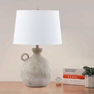 Cleveland 24 in. Brown Resin Traditional Urn Table Lamp with White Linen Shade and USB Port