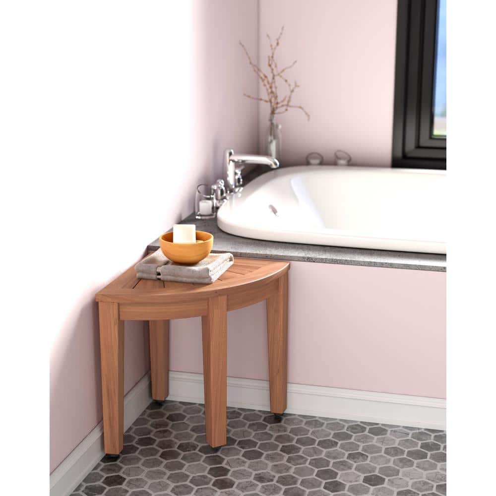 15.5" Teak Corner Shower Bench with Water-Resistant Finish