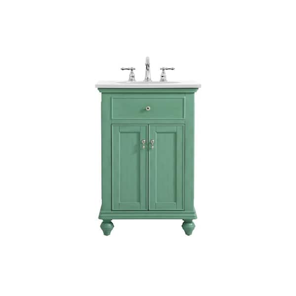 Unbranded Simply Living 24 in. W x 21 in. D x 35 in. H Bath Vanity in Vintage Mint with Ivory White Engineered Marble