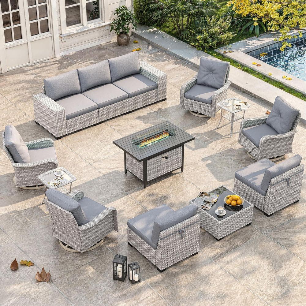 13-Piece Patio Furniture Set with 9-Seats, 4 in. Thickened Cushions, Swivel Chairs and Propane Fire Pit Table, Gray price history on PriceWatchPro