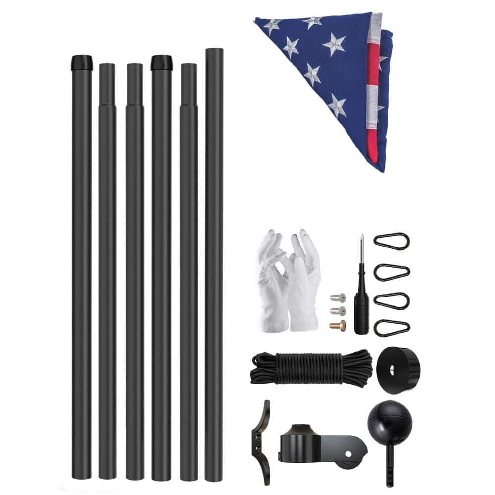 13 Gauge Heavy Duty Flag Pole 16 ft. Black Aluminum Flagpole Kit with 3 x 5 Nylon Flag-80 MPH Wind Tested price history on PriceWatchPro