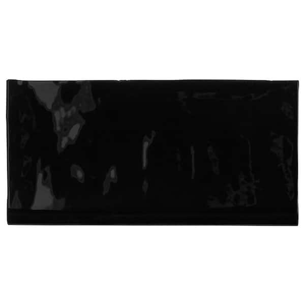 Catalina Black 3 in. x 6 in. Polished Ceramic Wall Bullnose Tile