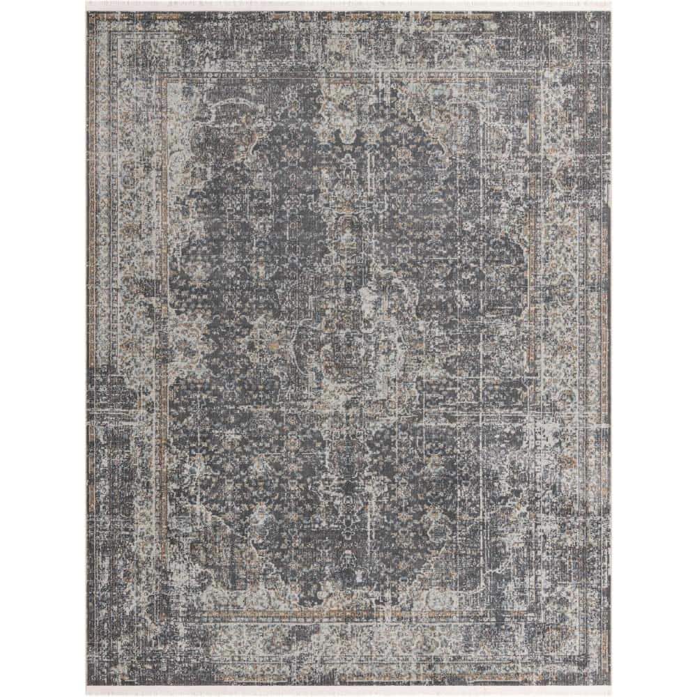 Gray Synthetic Floral Motif 8' x 10' Reversible Area Rug