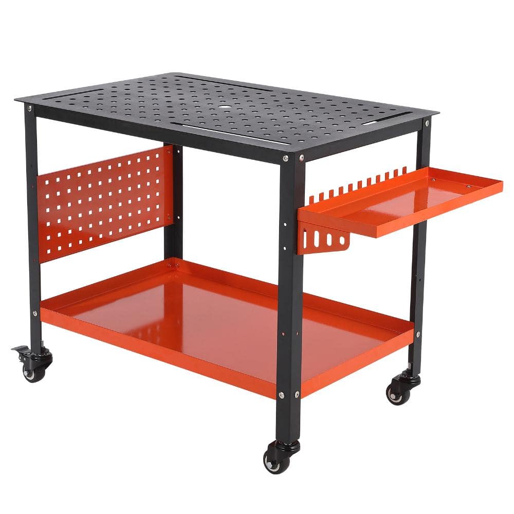 Heavy-Duty Steel Welding Workbench with Wheels, Brakes, 5/8 in Fixture Holes,Double-Shelf Storage, Tool Tray, Slots price history on PriceWatchPro