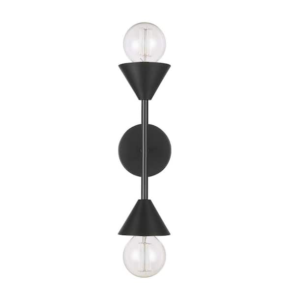Globe Electric Avery 2-Light Matte Black Plug-In or Hardwire Wall Sconce