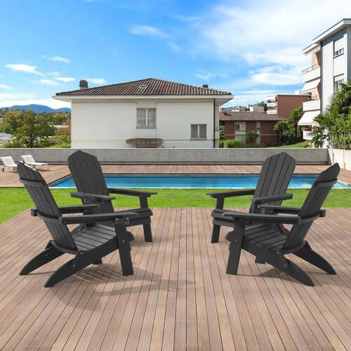 Black Folding Plastic Outdoor Adirondack Chair Patio Fire Pit