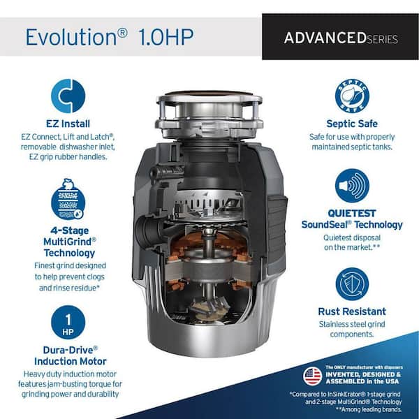 Evolution 1HP, 1 HP Garbage Disposal, Advanced Series EZ Connect Continuous Feed Food Waste Disposer