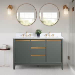 54 in. W x 22 in. D x 34 in. H Double Sink Bathroom Vanity in Vintage Green with Engineered Marble Top