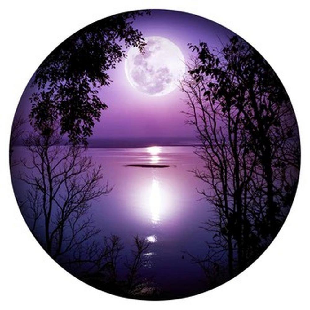 Purple Moon Lake Round Steel Wall Art