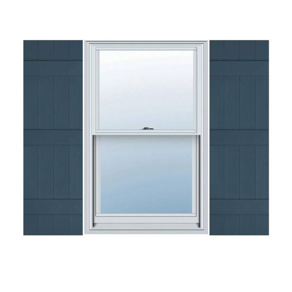 Ekena Millwork 14 in. x 68 in. Lifetime Vinyl Custom Four Board Joined Board and Batten Shutters Pair Classic Blue