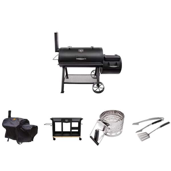 Longhorn Smoker Grill (1060 sq. in.), Cover, Cart (900 sq. in.), Starter and Grilling Set, 2-Piece