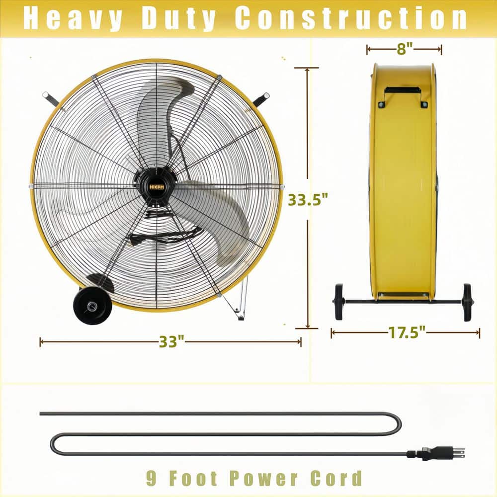 30 Inch Yellow High Velocity Aluminum Drum Floor Fan