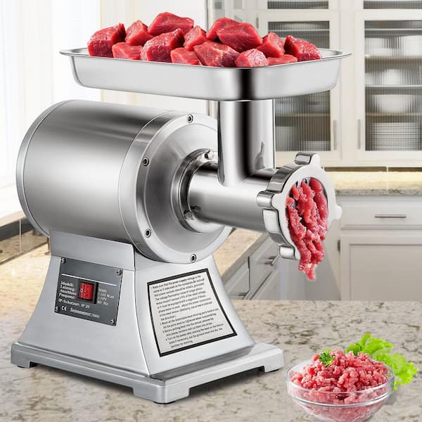 1100-Watt Silver Electric Meat Grinder 550 lbs./Hour Commercial Sausage Stuffer Maker 1.5-HP for Industrial and Home Use