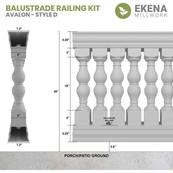 Ekena Millwork Fiberthane Avalon Balustrade 108 in. L x 32 in. H Fiberglass Railing Kit