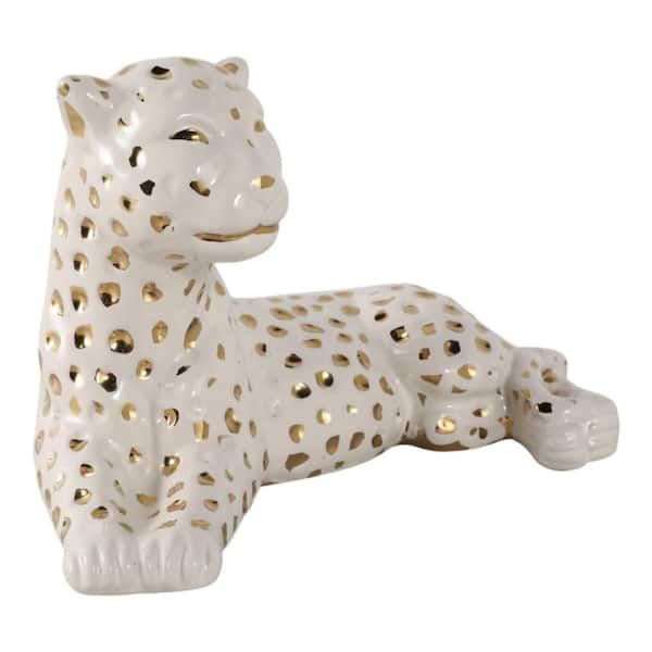シムシメール　leopard right White gold left 希少 Liv & Skye White/Gold 9.75 in. x 5.75 in. Stoneware Leopard Lying