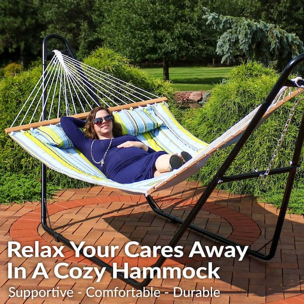 Sunnydaze 11-3/4 ft. Quilted 2-Person Hammock with Multi-Use