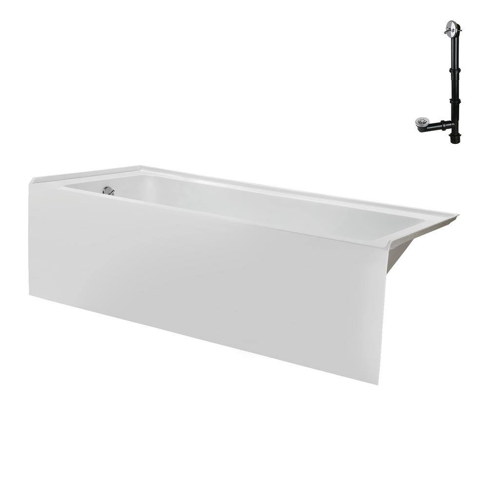 60-Inch Glossy White Acrylic Rectangular Alcove Bathtub with Polished Chrome Drain