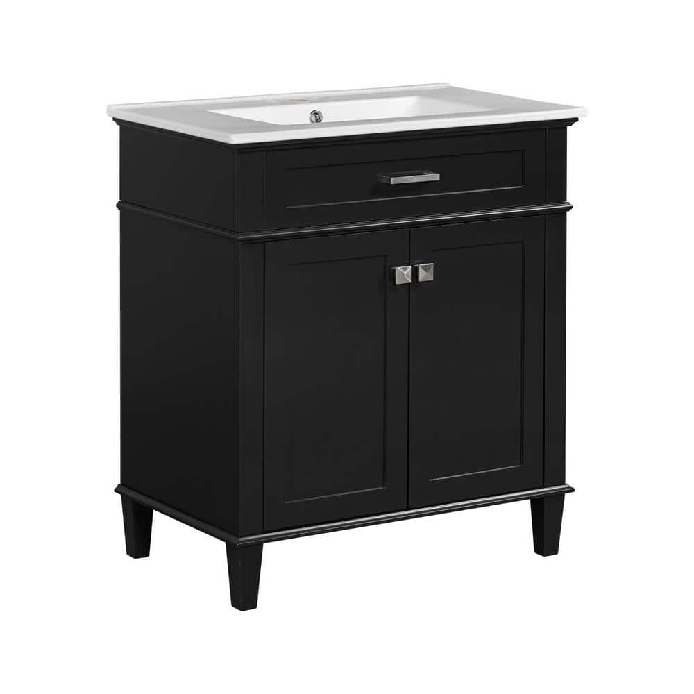 Art 30 in. W x 18 in. D x 34 in. H Single Sink Bathroom Vanity in Black wit