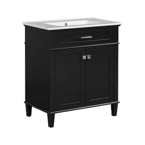 Art 30 in. W x 18 in. D x 34 in. H Single Sink Bathroom Vanity in Black with white ceramic Top