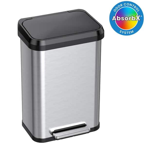 iTouchless 13.2 Gal. / 50 Liter Stainless Steel Rectangular Step Pedal Household Metal Trash Can with Odor Filter