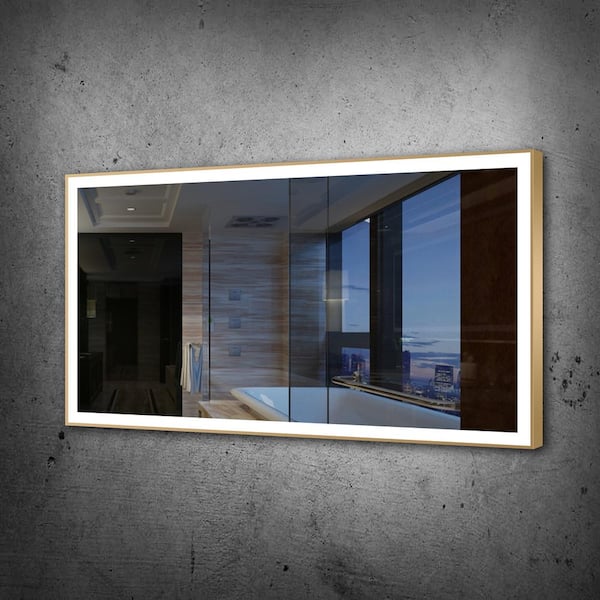 Unbranded 60 in. W x 32 in. H Rectangular Gold Framed Wall Mounted Bathroom Vanity Mirror 6000K LED