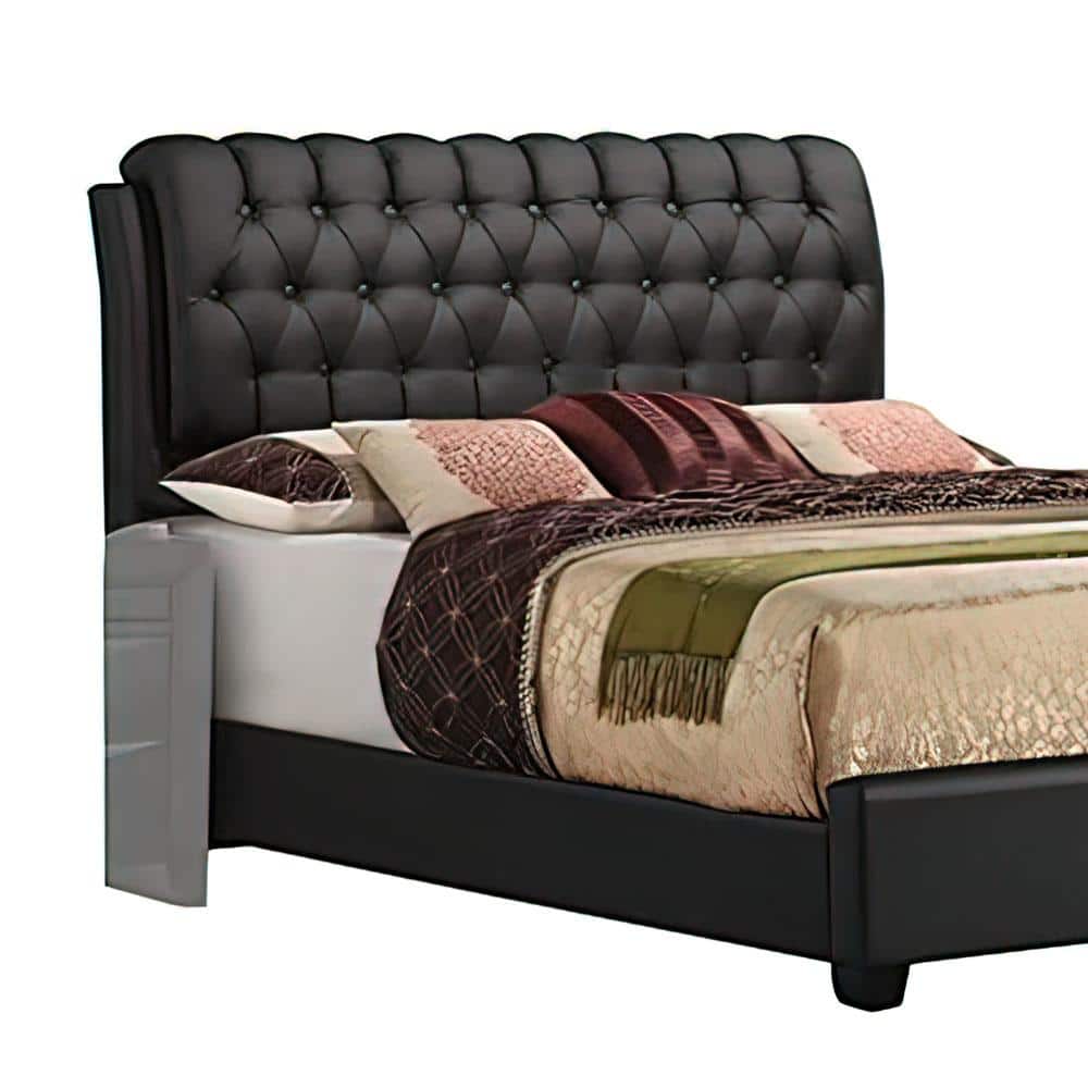 Black Queen Upholstered Bed with Tufted Headboard and Storage