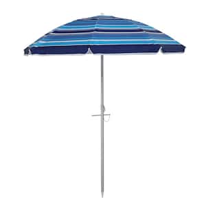 7 ft. Beach Umbrella with Fiberglass Ribs and Sand Anchor in Stripe Navy Blue