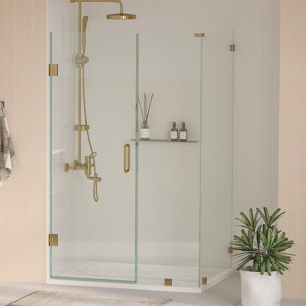 Nirvana 42 in. W x 34 in. L x 76 in. H Pivot Frameless Corner Shower Enclosure in Brushed Gold with 3/8 in. Clear Glass price history on PriceWatchPro