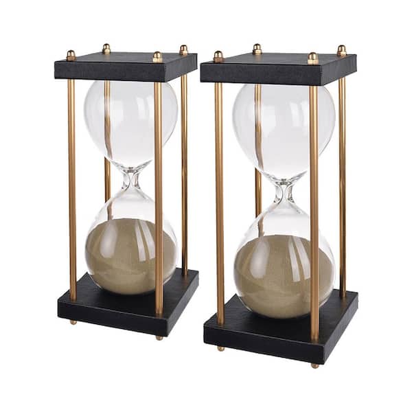 A & B Home Sand Hourglasses - Set of 2 - Black/Gold/Clear