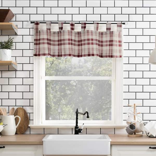 Sun Zero Blair Red/Ecru Polyester 52 in. W x 14 in. L Tab Top Light Filtering Curtain Valance for Kitchens (Single Panel)