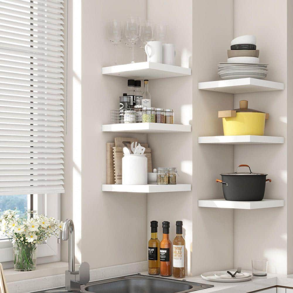 11.7 in. W x 11.7 in. D Square Floating Shelves White Wood