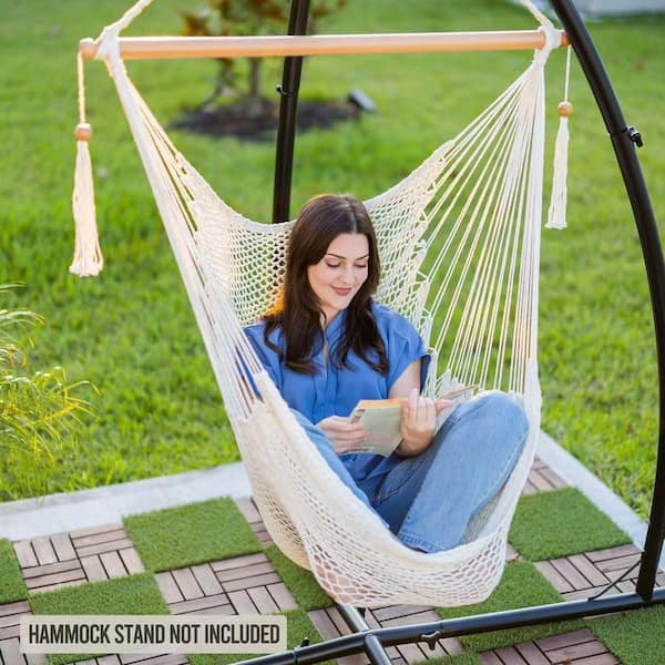 OGETFUUR 3.3 ft. White Hammock Chair with Spreader Bar, 300 lb