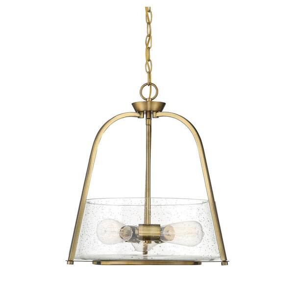 Filament Design 3-Light Warm Brass Pendant with Clear Seeded Glass