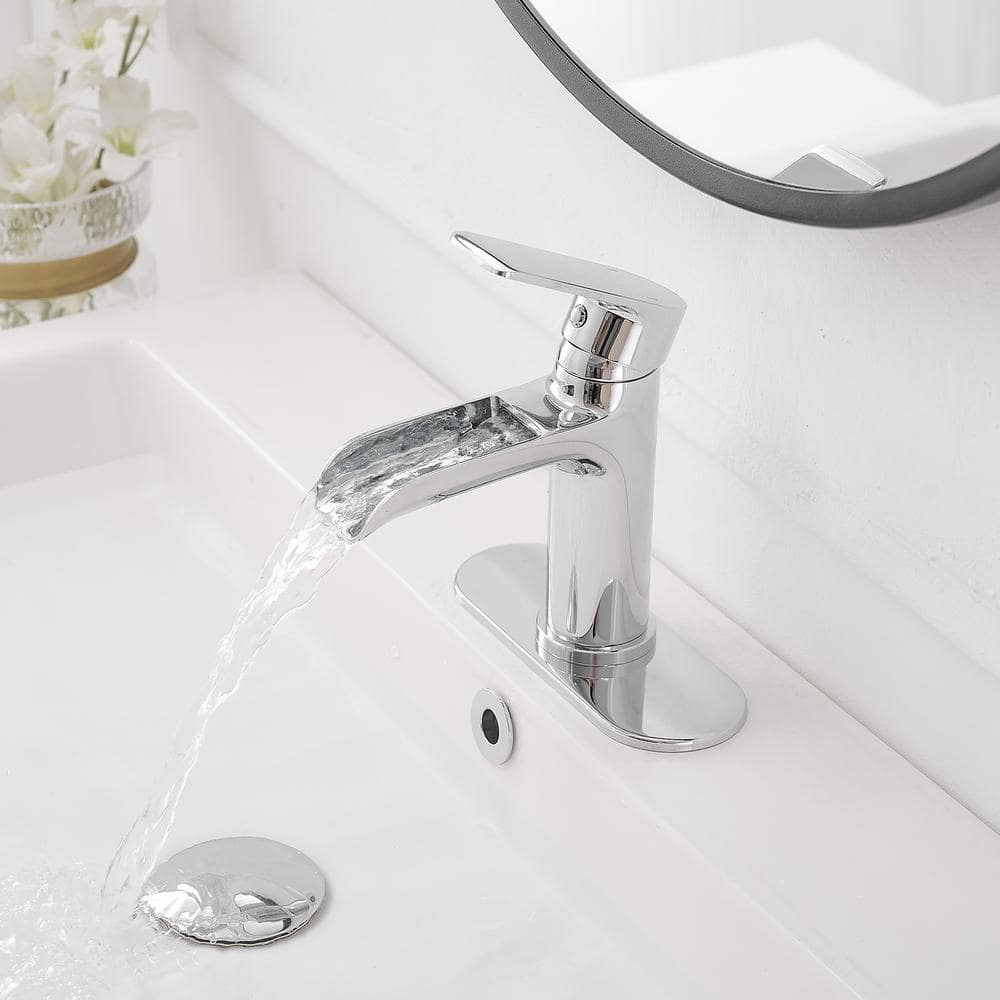 Polished Chrome Single Handle Waterfall Bathroom Faucet