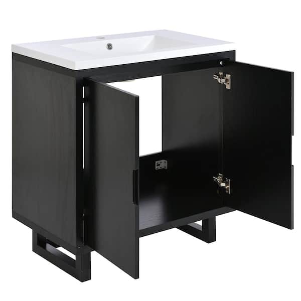 Aoibox 29.5 in. W x 18.1 in. D x 35.1 in. H Solid Wood Frame Freestanding Bath Vanity with Single Sink, Combo Cabinet, Black