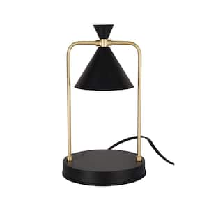 11.8 in. Black and Gold Modern Candle Warmer Table Lamp with Black Metal Shade and Timer Option