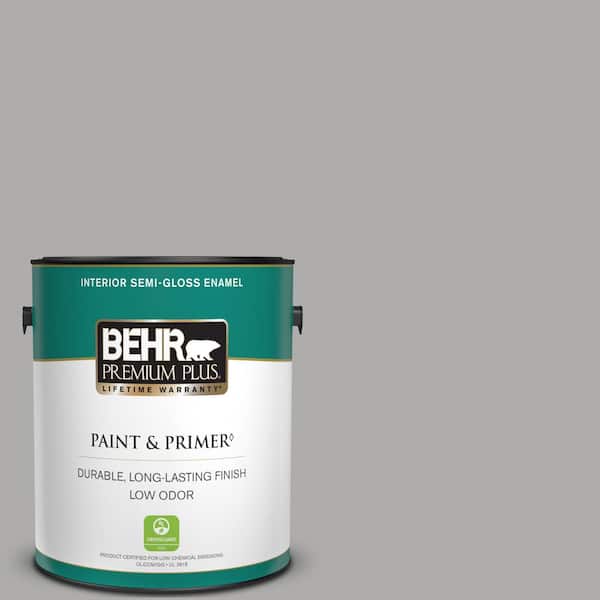BEHR PREMIUM PLUS 1 gal. #N520-3 Flannel Gray Semi-Gloss Enamel Low Odor Interior Paint & Primer