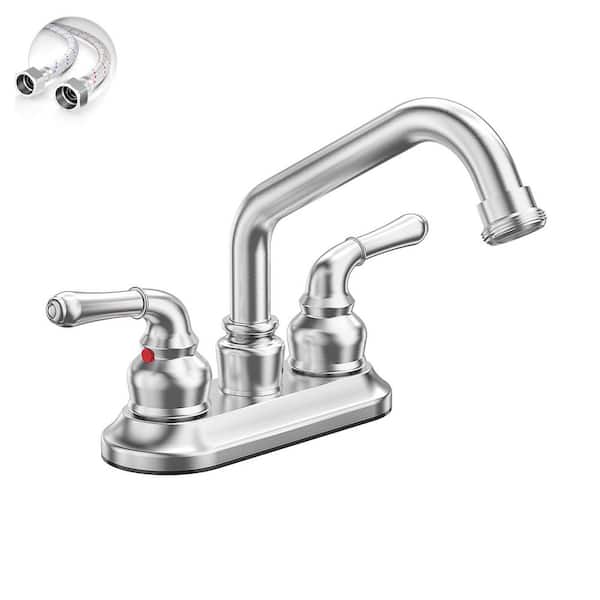 4 Inch Utility Sink/Laundry Faucet, 2 or 3 Hole Centerest Rotatable Swivel 360° Spout with Garden Hose Threaded End