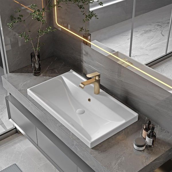 Springfield 31.90 in. Rectangular Ceramic Vanity Top Bathroom Sink in White with Overflow and Single Faucet Hole