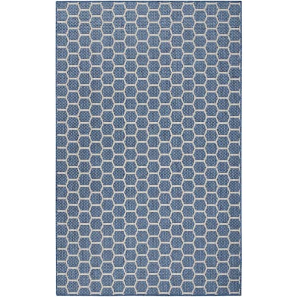 Nourison Reversible Indoor Outdoor Blue 5 ft. x 7 ft. Honeycomb Contemporary Area Rug
