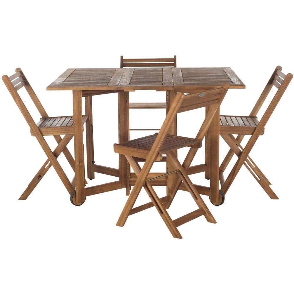 Natural Acacia Wood Foldable 5-Piece Outdoor Dining Set